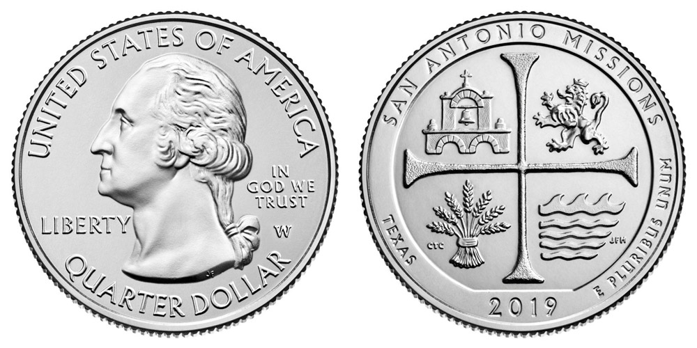 Side-by-side comparison of 2019-P common quarter versus 2019-W West Point quarter mint marks